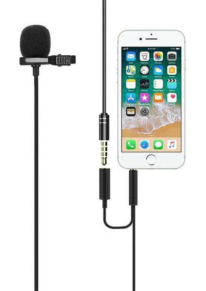 Powermaster JH-043-A Cep Telefonu Için 3.5 mm Jack Girişli Youtuber Yaka Mikrofonu Mikrofon ve Kulaklık Girişli