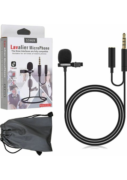 Powermaster JH-043-A Cep Telefonu Için 3.5 mm Jack Girişli Youtuber Yaka Mikrofonu Mikrofon ve Kulaklık Girişli