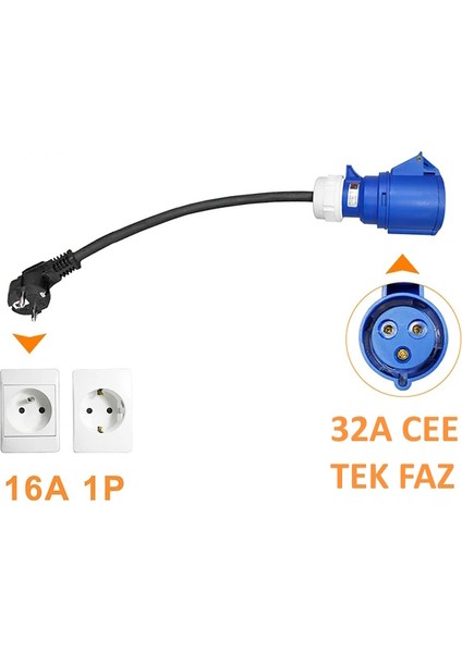 Elektrikli Araç Şarj Kablosu Monofaze 32A Cee Monofaze 16A Schuko Dönüştürücü Ev Tipi Priz Adaptörü