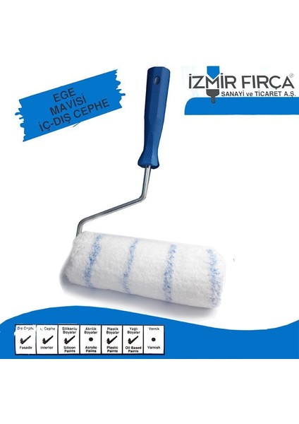 Izmir Fırça Ege Mavisi İç Dış Cephe Boya Rulosu 25 cm - 8696211016859
