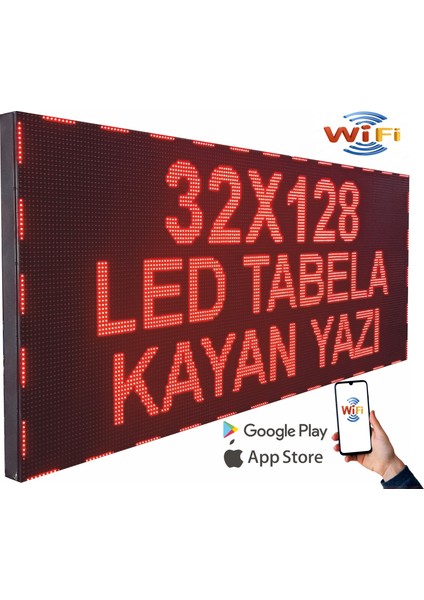 32X128CM Led Tabela Kayan Yazı - Kırmızı -Tek Taraflı Wifi Kablosuz Haberleşme