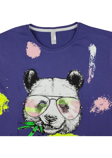 Kız Çocuk T-Shirt Gözlüklü Panda Baskı