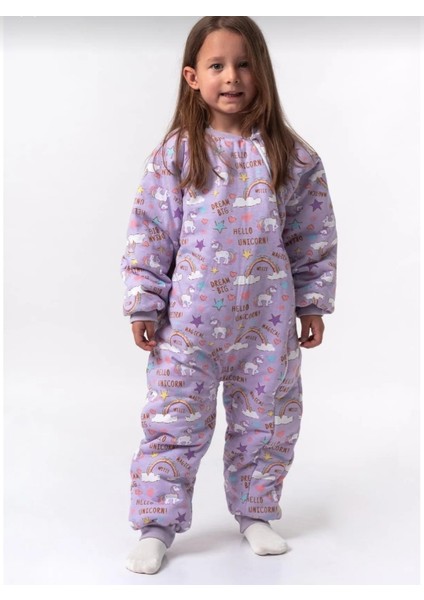 Kışlık Uzun Kol Çift Kat Organik Pazen Unicorn Pamuk Çocuk Bebek Uyku Tulumu 2,5 Tog
