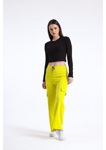 Kahverengi Bisiklet Yaka Uzun Kollu Fitilli Kaşkorse Crop Bluz