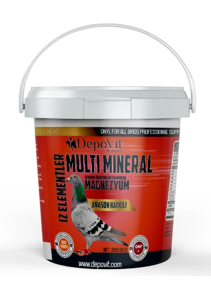 Multi Mineral Kırmızı Vitamin 2,5 kg Kova Toz (Güvercin Horoz Tavuk Papağan Muhabbet Kuşu Vb)