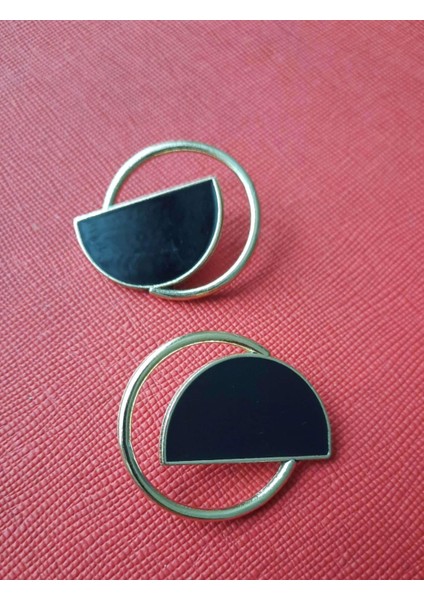 Özel Tasarım Siyah Mineli Gold Kaplamalı 3,5 cm Metal Düğme 1 Paket 6 Adet