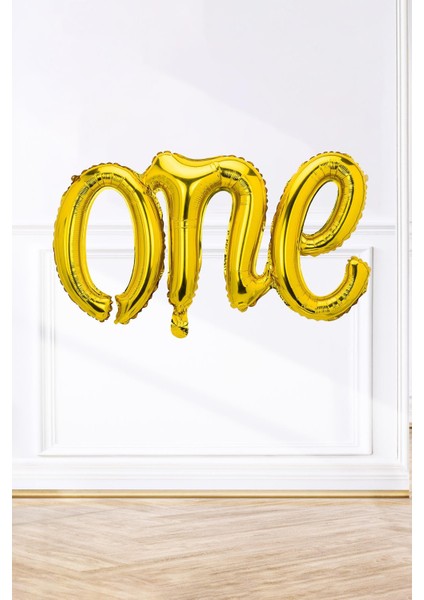 One Folyo Balon Gold Italik Birleşik 1 Yaş Balonu 110CM