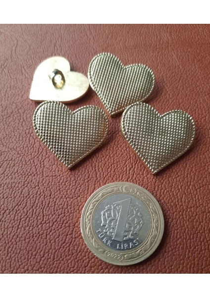 Kalp 3 Cmsarı Metalize Düğme 1 Paket 6 Adet