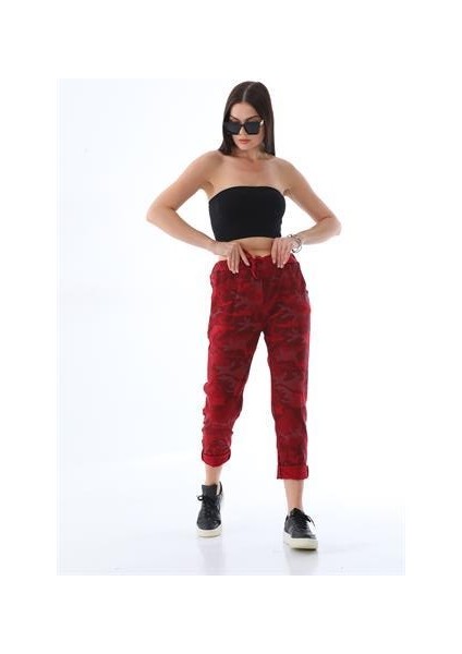 Italyan Beli Bağlamalı Kamuflaj Desenli Dar Paça Pantolon fırsatları
