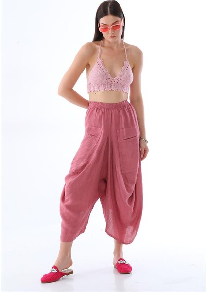 İtalyan Cepli Keten Şalvar Pantolon (36-48 Beden Arası)