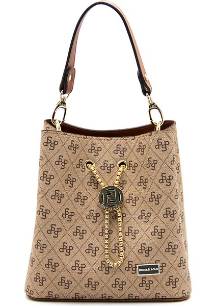 Kadın Çapraz Çanta 967-42860 Silver Polo Çapraz Bayan Çantası M178 Koyu Bej-Mat Taba