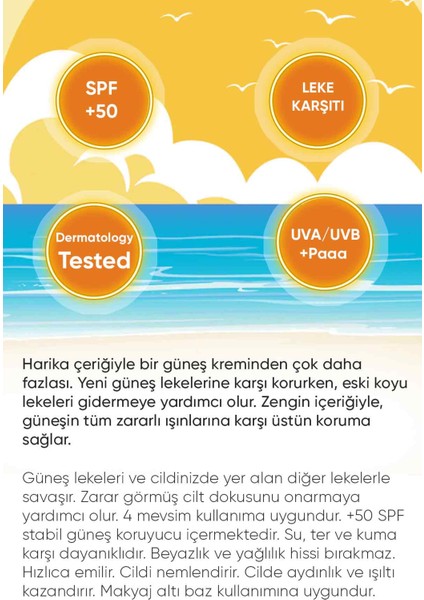 Leke Karşıtı Cilt Tonu Eşitleyici Yüksek Korumalı Yüz Ve Vücut Güneş Kremi 50 Spf 130 ml