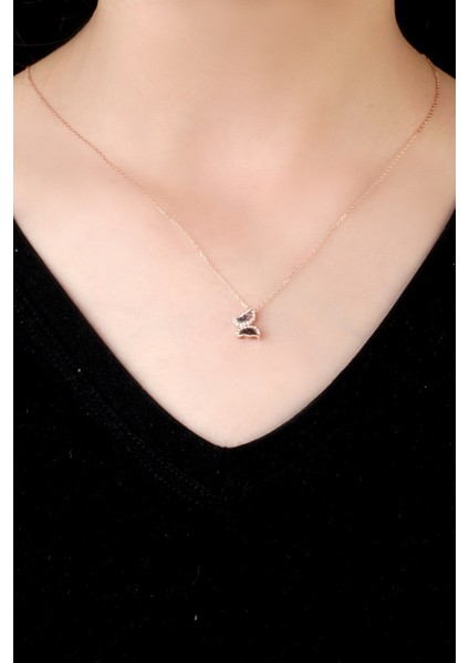 Kadın Rose Çift Taraflı Kelebek 925 Ayar Gümüş Kolye fırsatları