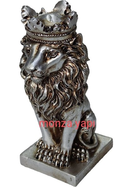 Dekoratif Küçük Aslan Kral Gri 16 cm Polyester Biblo Hediyelik