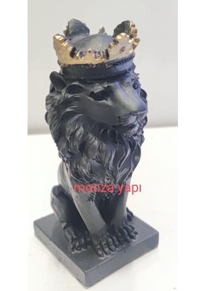Dekoratif Küçük Aslan Kral Siyah 16 cm Polyester Biblo Hediyelik