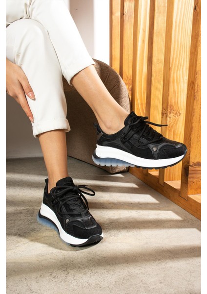 Rosalie Kadın Sneakers Bağcıklı Spor Ayakkabı Siyah Deri