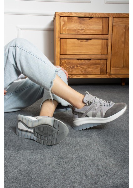 Susanne Kadın Sneakers Bağcıklı Spor Ayakkabı Gri Süet