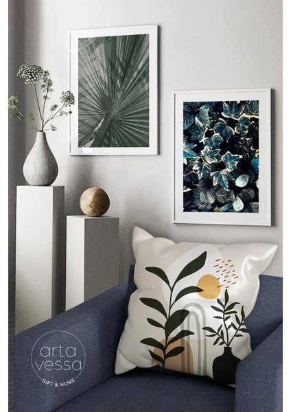 Çift Tarafı Dijital Baskılı Dekoratif Suni Deri Kırlent Kılıfı