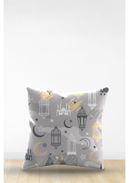 Çift Tarafı Dijital Baskılı Dekoratif Suni Deri Ramazan (Ramadan) Temalı Kırlent Kılıfı