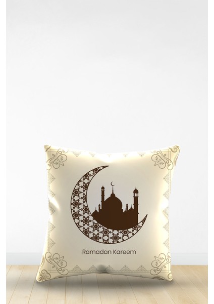 Çift Tarafı Dijital Baskılı Dekoratif Suni Deri Ramazan (Ramadan) Temalı Kırlent Kılıfı