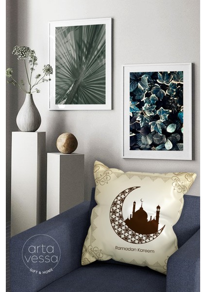 Çift Tarafı Dijital Baskılı Dekoratif Suni Deri Ramazan (Ramadan) Temalı Kırlent Kılıfı fiyatları