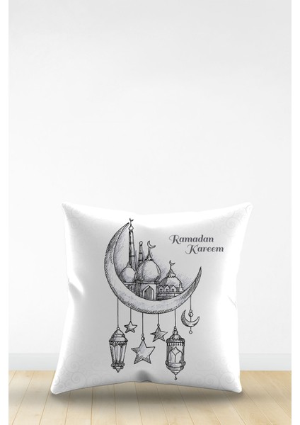 Çift Tarafı Dijital Baskılı Dekoratif Suni Deri Ramazan (Ramadan) Temalı Kırlent Kılıfı