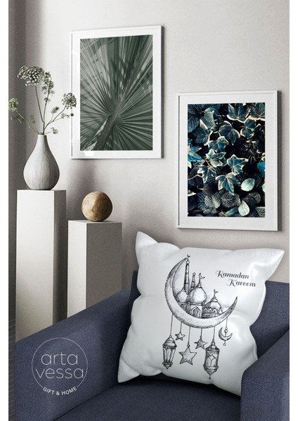 Çift Tarafı Dijital Baskılı Dekoratif Suni Deri Ramazan (Ramadan) Temalı Kırlent Kılıfı fiyatları