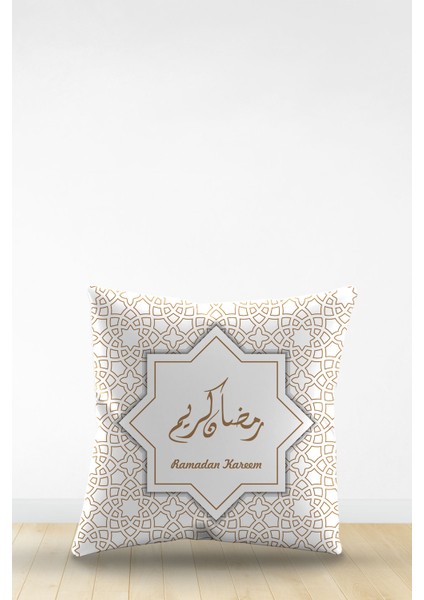 Çift Tarafı Dijital Baskılı Dekoratif Suni Deri Ramazan (Ramadan) Temalı Kırlent Kılıfı