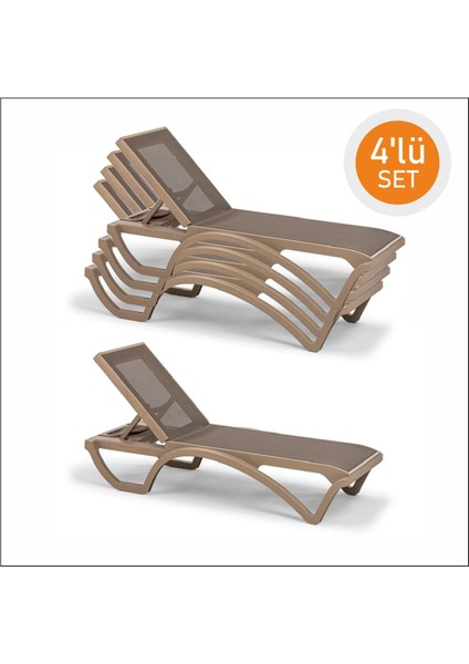 Brezza Royal Fileli Bahçe Havuz Şezlong Antrasit 4 Adet