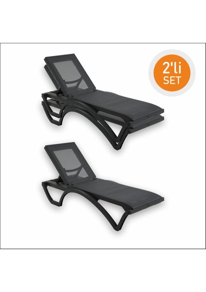 Brezza Royal Fileli Bahçe Havuz Şezlong Antrasit 2 Adet