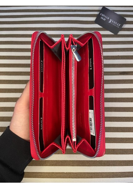 SL-2132 Deri Şık Portföy Fermuarlı Kadın Cüzdanı 19,5cm×10,5cm Sanat Leather