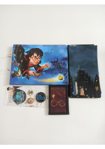 Harry Potter Rozet Seti, Desenli Duvar Halısı, Cüzdan, Albüm Özel Hediye Seti