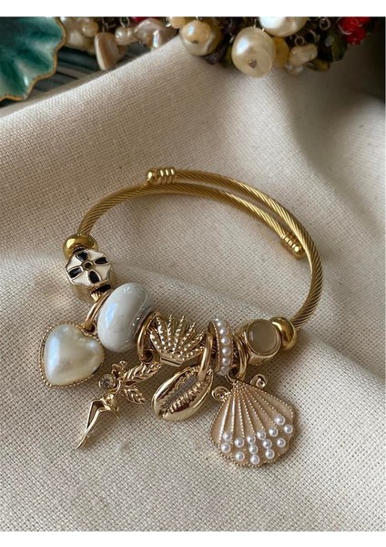 Pandora Model Charm Bileklik Gold Incili Peri Charm Bileklik