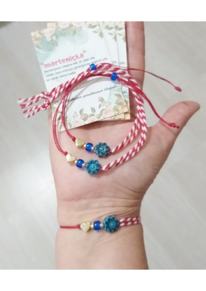 Üç Adet Kalpli Mavi Çiçekli Lacivert Çek Cam Boncuklu Marteniçka Bileklik fiyatları