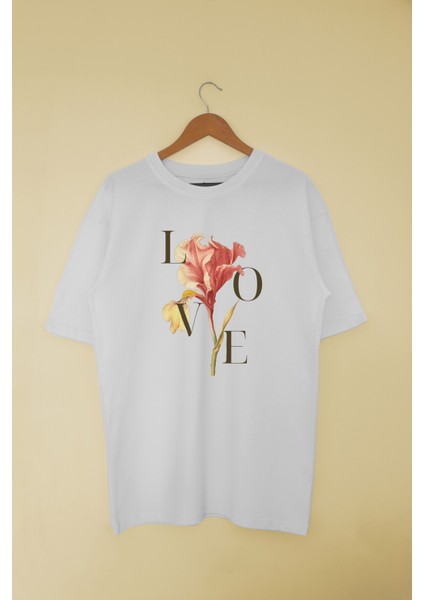 Oversize Pamuk Çiçek Love T-Shirt