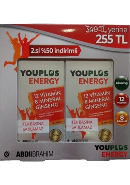 Energy 12 Vitamin 8 Mineral Ginseng 30 Tablet Ikili Avantajlı Paket