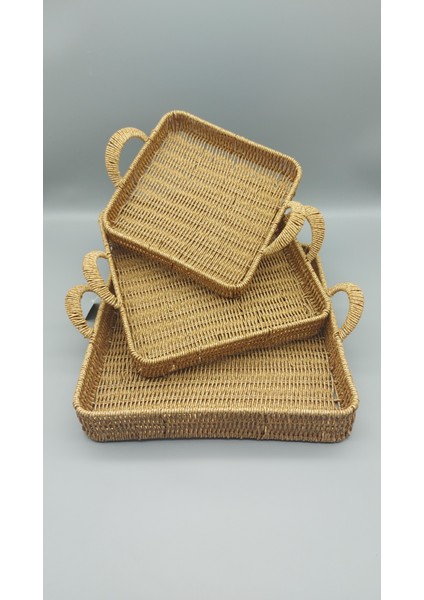 Rattan Tepsi Seti 3lü Servis Tepsisi