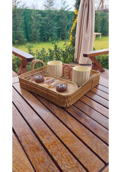 Rattan Tepsi Seti 3lü Servis Tepsisi