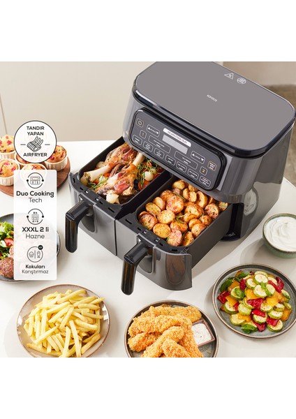 8 Fonksiyonlu Premium Iki Hazneli Air Pro Cook Duo Tandır Xxxl 8 Litre Geniş Hazneli Airfryer Rosegold 8 Kişilik, Onerous Mutfak Tartısı Hediye