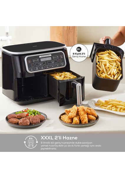 8 Fonksiyonlu Premium Iki Hazneli Air Pro Cook Duo Tandır Xxxl 8 Litre Geniş Hazneli Airfryer Rosegold 8 Kişilik, Onerous Mutfak Tartısı Hediye