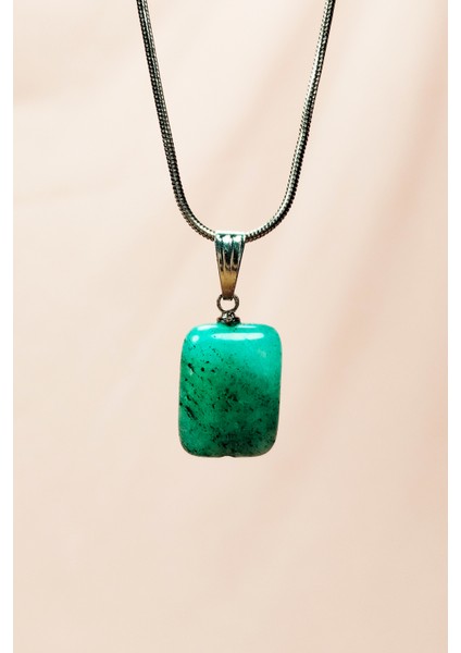 Apatit Doğal Taşı Zincirli El Yapımı Kolye Uç: 2 cm Zincir: 20 cm Kutulu