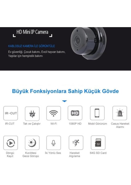 PM-4792 V380 Gece Görüşlü Mikrofonlu 1080P Mini Wifi Ip Kamera