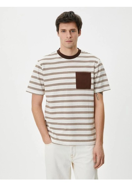 4SAM10083HK Koton Erkek T-Shirt Kahverengi Çizgili modelleri
