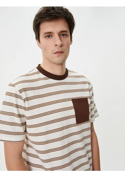 4SAM10083HK Koton Erkek T-Shirt Kahverengi Çizgili indirimleri