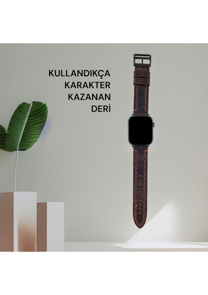 Apple Watch Deri Kordon 9 8 SE2 7 6 Se 5 4 3 2 1 serisi 41mm 40mm 38mm Uyumlu Kadın Erkek için Uniseks El Yapımı Crayz Kızıl Kahve Kayış