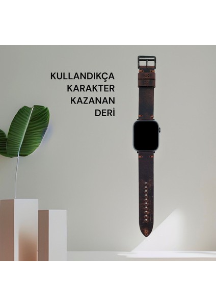 Apple Watch Deri Kordon Ultra 2 9 8 SE2 7 6 Se 5 4 3 2 1 serisi 49mm 45mm 44mm 42mm Uyumlu Kadın Erkek için Uniseks El Yapımı Crayz Kızıl Kahve Kayış