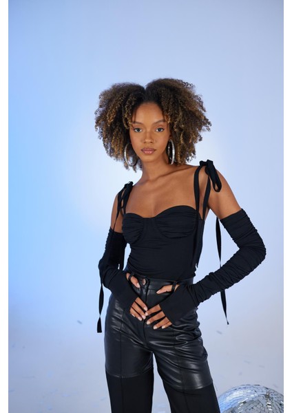 Ribbon Bodysuit Siyah fırsatları