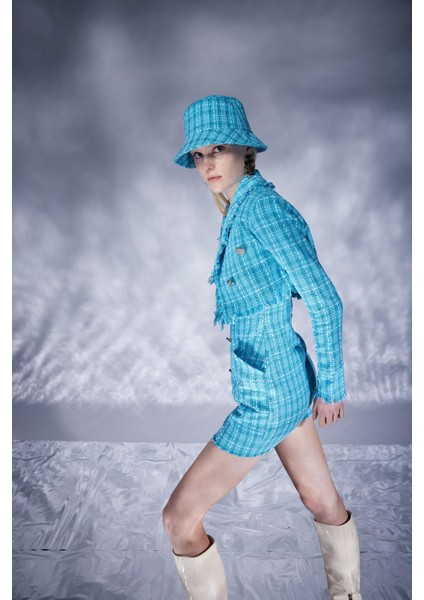Tweed Elbise Mavi