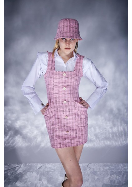 Tweed Elbise Pembe