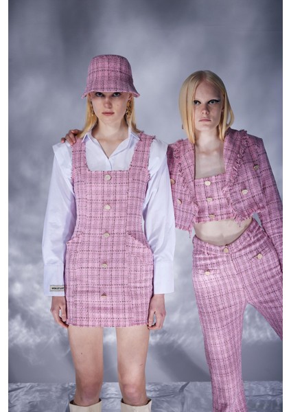 Tweed Elbise Pembe
